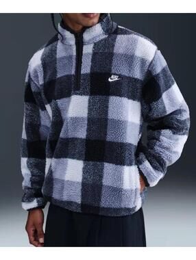$115 Nike S Club Winterized Half-Zip Fleece Sherpa Ghost Obsidian Mens   FZ0896